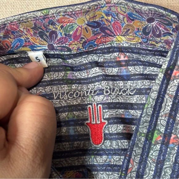 Luchiano Visconti Black Shirt Mens Small Long Sleeve Button Up Floral Striped - Picture 3 of 5